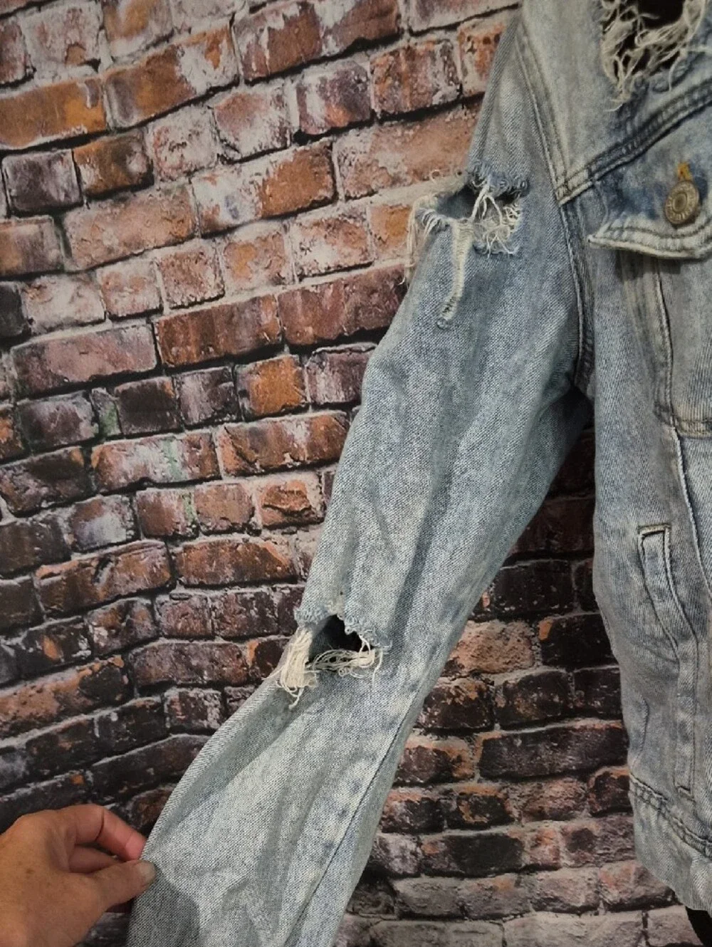 Free People Light Blue Distressed Denim Jacket
